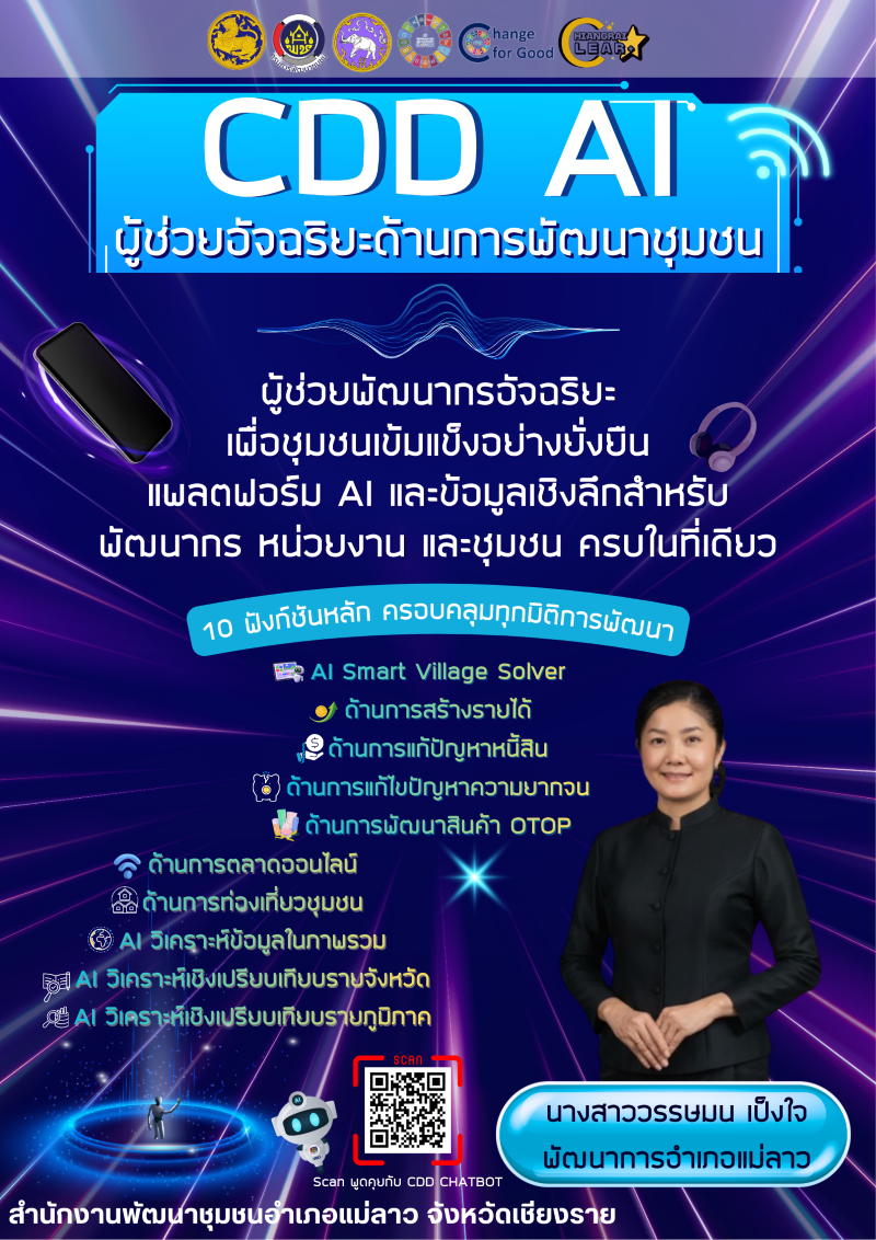 พช.แม่ลาว>>> อำเภอแม่ลาว โดยสำนักงานพัฒนาชุมชนอำเภอแม่ลาว ร่วมประชาสัมพันธ์เชิญชวนใช้งาน “CDD AI”