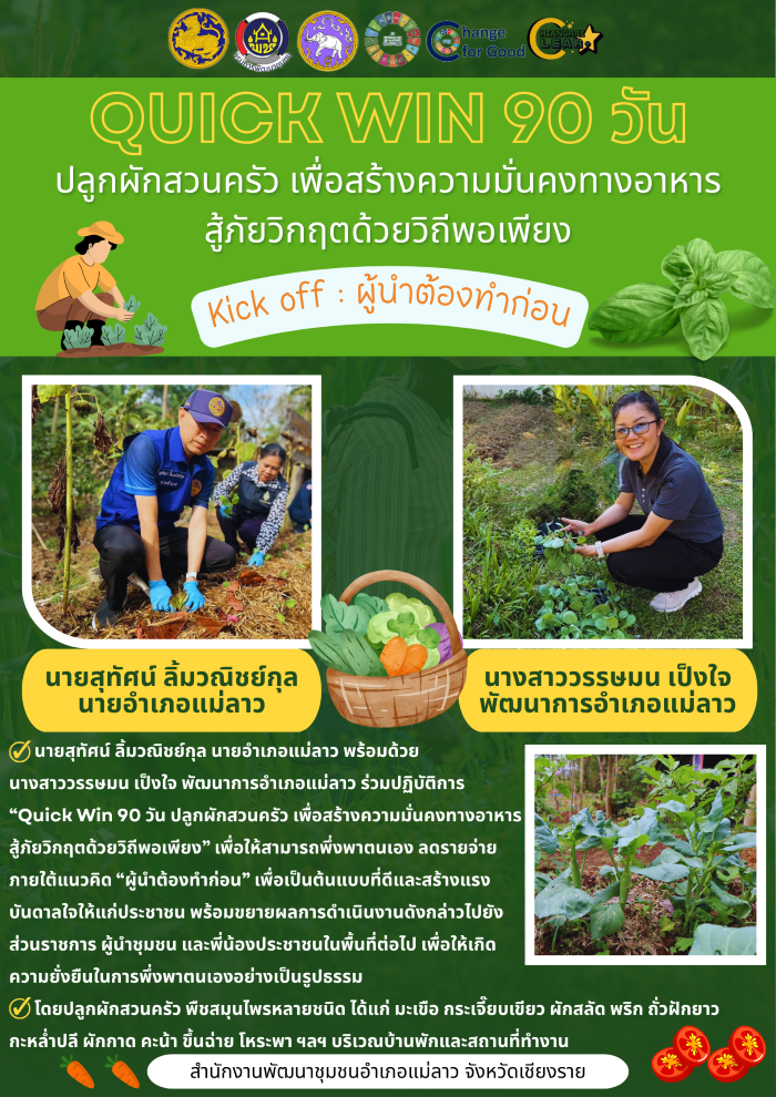 พช.แม่ลาว>>>เชิญชวนร่วมโครงการ “Quick Win 90 วัน” ปลูกผักสวนครัว สร้างความมั่นคงทางอาหาร